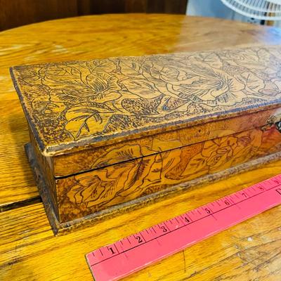 Wood Glove box w/ Burned Roses