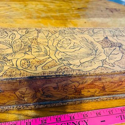 Wood Glove box w/ Burned Roses