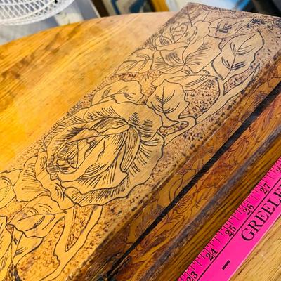 Wood Glove box w/ Burned Roses