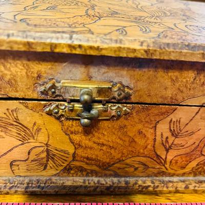 Wood Glove box w/ Burned Roses