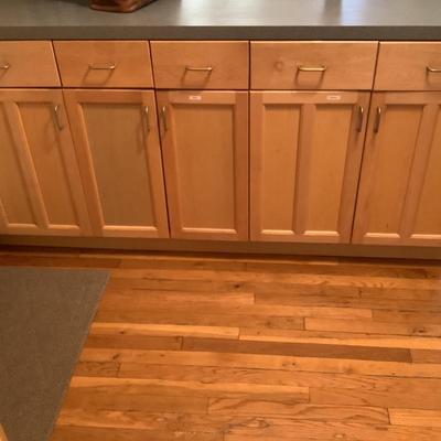 Right of stove, under long counter/ island construction grade cabinets