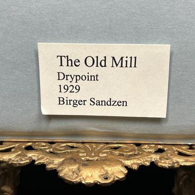 Rare Birger Sandzen Drypoint Fine Art Print THE OLD MILL 6x8