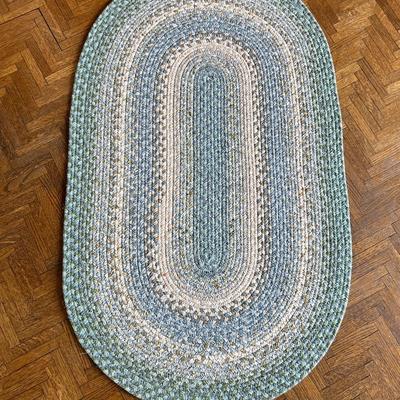 8343 Oval Blue, Teal Green Braided Rug
