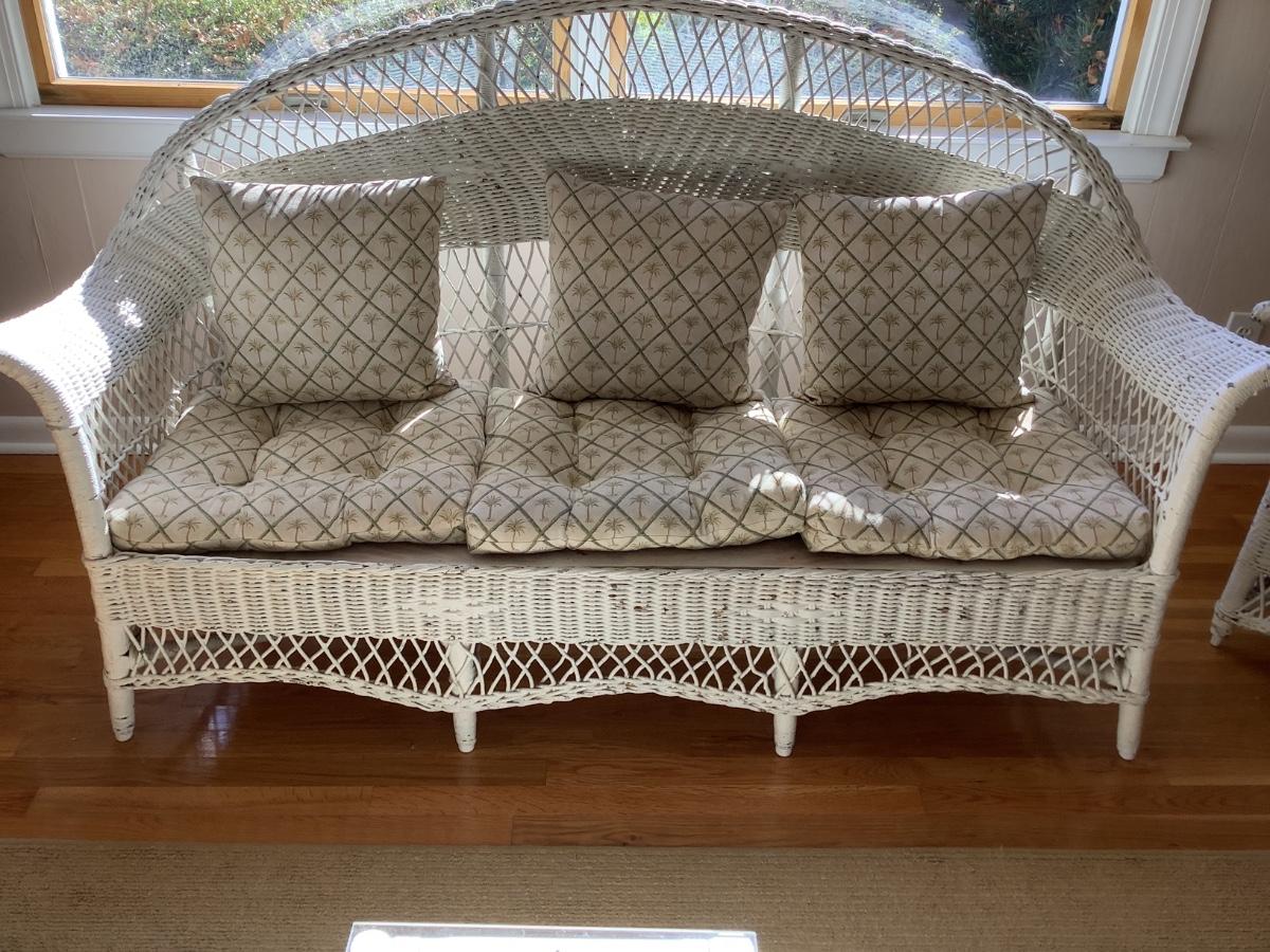 Vintage white wicker sofa 72”W