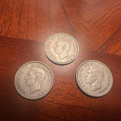 Lot of 3 British 1940s Silver Shillings