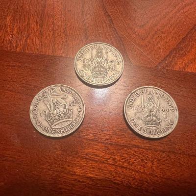 Lot of 3 British 1940s Silver Shillings