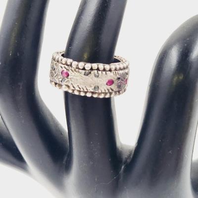 HANDCRAFTED .925 SILVER JEWELED RING SIZE 5.5
