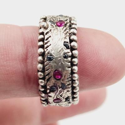 HANDCRAFTED .925 SILVER JEWELED RING SIZE 5.5
