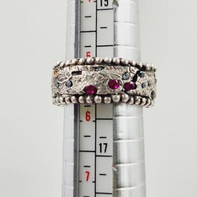 HANDCRAFTED .925 SILVER JEWELED RING SIZE 5.5