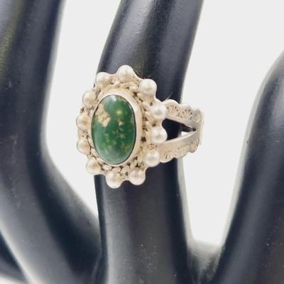 ANTIQUE ADJUSTABLE TURQUOISE & .925 SILVER RING