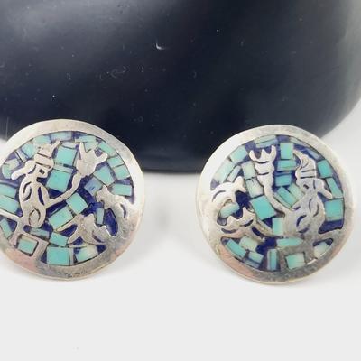 MEXICAN SILVER MOSIAC TURQUOISE EARRINGS