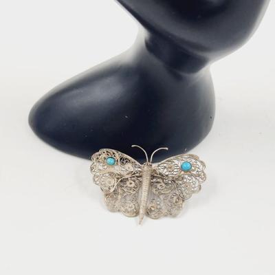VINTAGE SILVER BUTTERFLY FILIGREE BROOCH