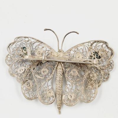 VINTAGE SILVER BUTTERFLY FILIGREE BROOCH