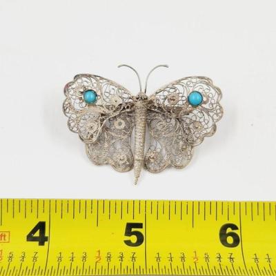 VINTAGE SILVER BUTTERFLY FILIGREE BROOCH