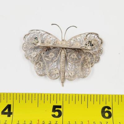 VINTAGE SILVER BUTTERFLY FILIGREE BROOCH