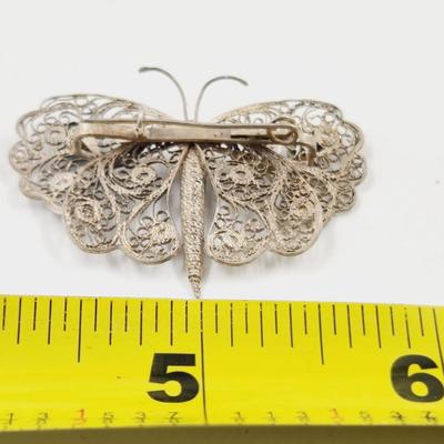 VINTAGE SILVER BUTTERFLY FILIGREE BROOCH