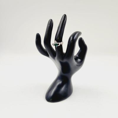 CLADDAGH .925 SILVER CZ EMERALD RING SIZE 6