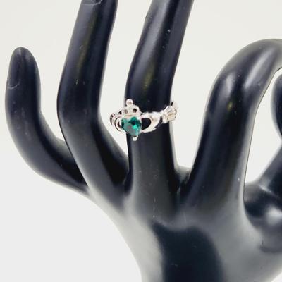 CLADDAGH .925 SILVER CZ EMERALD RING SIZE 6
