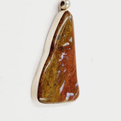 BEAUTIFUL FIRE AGATE INLAID IN SILVER PENDANT