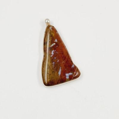 BEAUTIFUL FIRE AGATE INLAID IN SILVER PENDANT