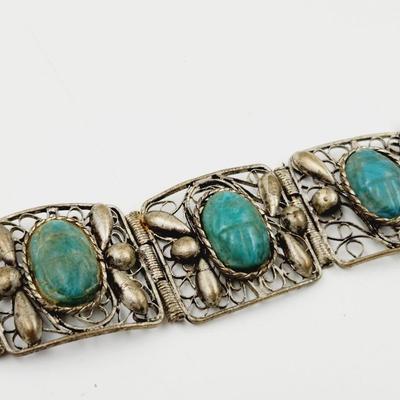 ANTIQUE HANDCRAFTED SILVER & TURQUOISE BRACELET & EARRING SET - SEE DESCRIPTION