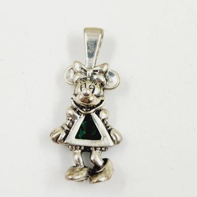 CUTE .925 SILVER DISNEY MINNIE w/ GREEN CRYSTAL BIRTHSTONE PENDANT