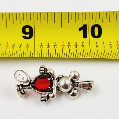 . 925 SILVER DISNEY MICKEY W/ RED CRYSTAL BIRTHSTONE PENDANT