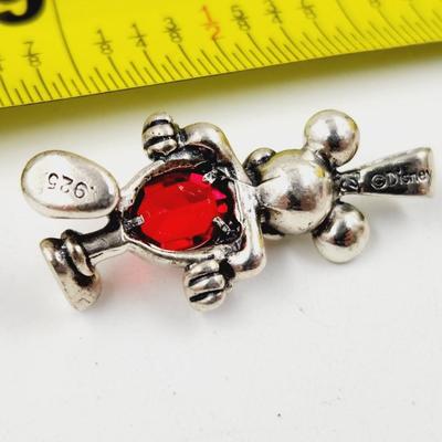 . 925 SILVER DISNEY MICKEY W/ RED CRYSTAL BIRTHSTONE PENDANT