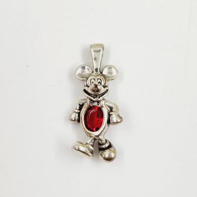 . 925 SILVER DISNEY MICKEY W/ RED CRYSTAL BIRTHSTONE PENDANT