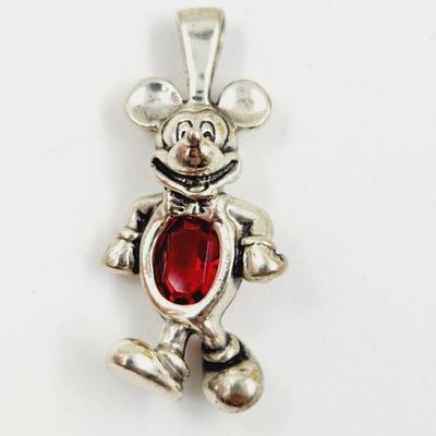 . 925 SILVER DISNEY MICKEY W/ RED CRYSTAL BIRTHSTONE PENDANT
