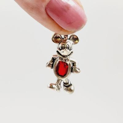 . 925 SILVER DISNEY MICKEY W/ RED CRYSTAL BIRTHSTONE PENDANT