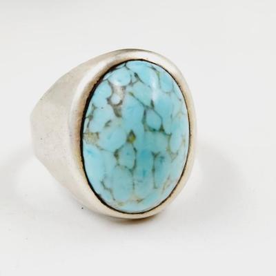 . 925 SILVER & TURQUOISE ARTIST RING SIZE 10