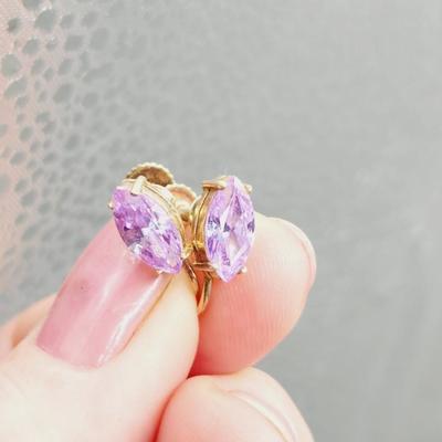 VINTAGE STERLING CZ AMETHYST EARRINGS