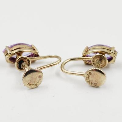 VINTAGE STERLING CZ AMETHYST EARRINGS