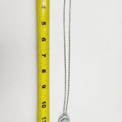 SILVER TONED ABALONE & TURQUOISE RAINBOW DECOR NECKLACE & PENDANT