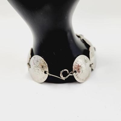HANDCRAFTED SILVERTONED PERU FAUX COIN BRACELET