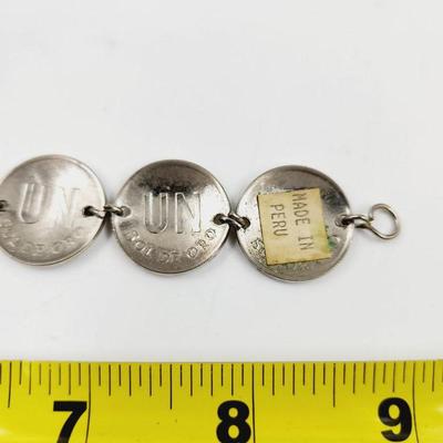 HANDCRAFTED SILVERTONED PERU FAUX COIN BRACELET