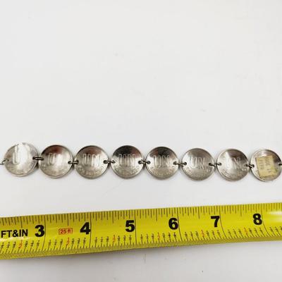 HANDCRAFTED SILVERTONED PERU FAUX COIN BRACELET