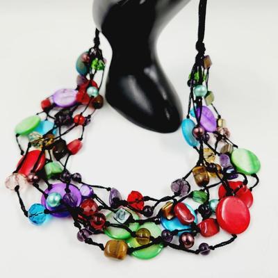 ECLECTIC MULTI COLORED DESIGNED HANGING NECKLACE