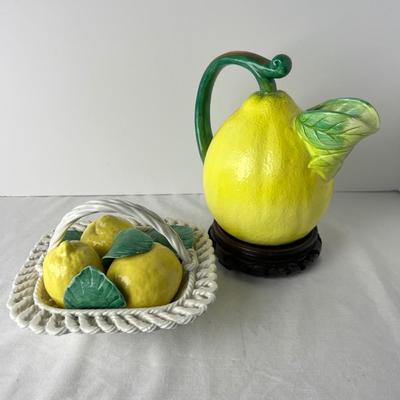 8375 Lemon Pitcher and Majolica Lemon Basket