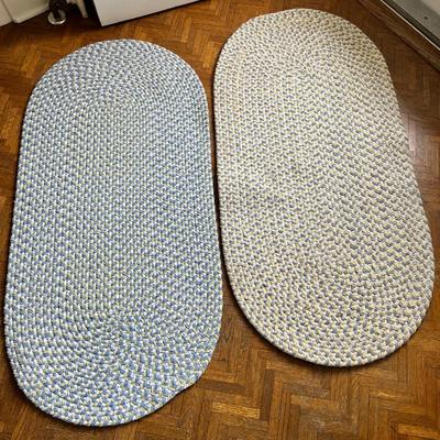 8400 Two Oval Braided Blue and Off White Area Rugs