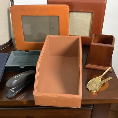 Lot 8410. Assorted Leather Frames/Organizers/ Trimmed Waste Can