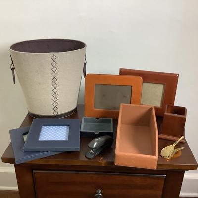 Lot 8410. Assorted Leather Frames/Organizers/ Trimmed Waste Can