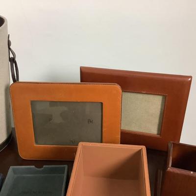 Lot 8410. Assorted Leather Frames/Organizers/ Trimmed Waste Can