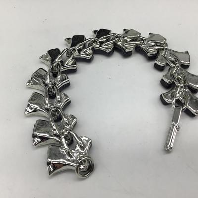 bracelet-Frosty Charcoal plastic thermoset chevron check-silver tone metal