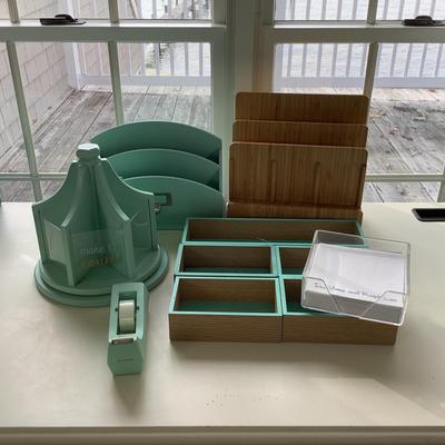 Lot 8420. Aqua Colored Wooden Desk Organizers ( 10 pcs )