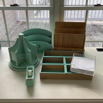 Lot 8420. Aqua Colored Wooden Desk Organizers ( 10 pcs )
