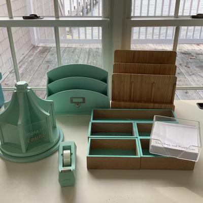 Lot 8420. Aqua Colored Wooden Desk Organizers ( 10 pcs )