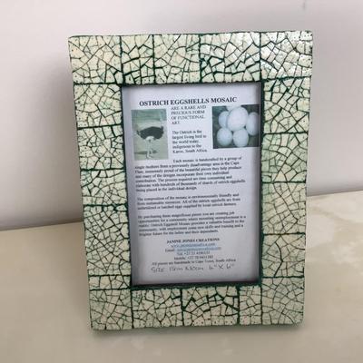 Lot 8423. Ostrich Egg Mosaic Frame by Janine Jones Creations / Decorative Oval Fish Dish