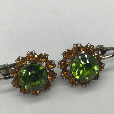 Honey and Green Rhinestone Earrings